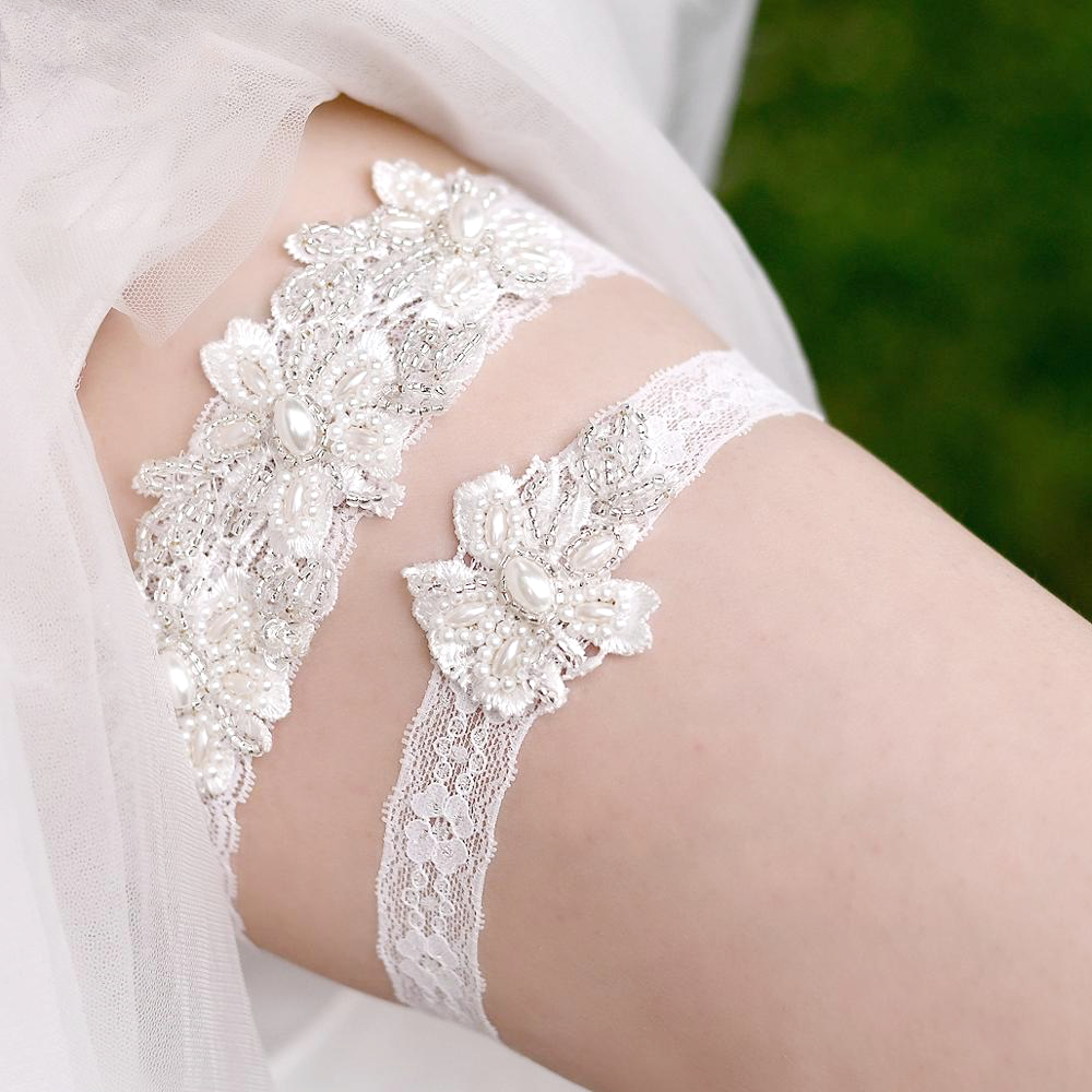 Leighton Elegant Pearl Beaded Bridal Garter Set