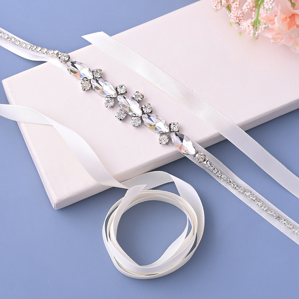 Gabby Thin Silver Rhinestone Wedding Belt