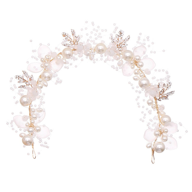 Emma Chiffon Flower Pearl Bridal Headband