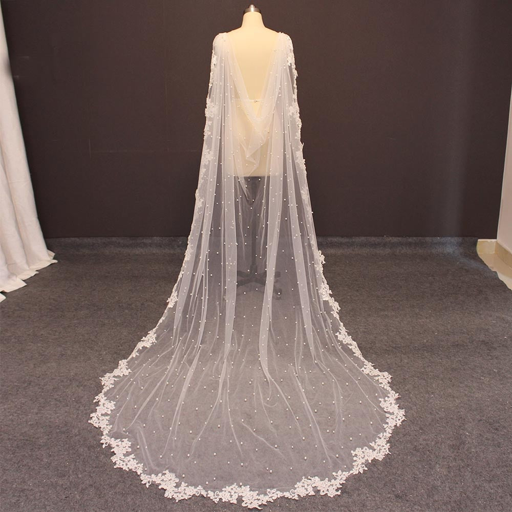 Leanna Lace & Pearl Cathedral Shoulder Veil