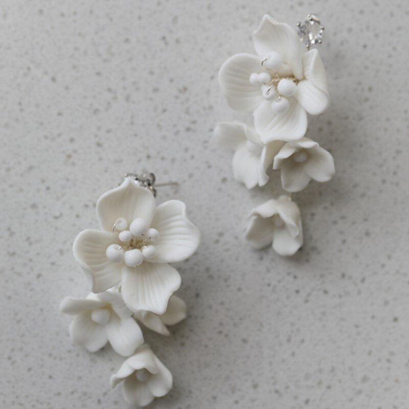 Porcelain Flower Wedding Earrings