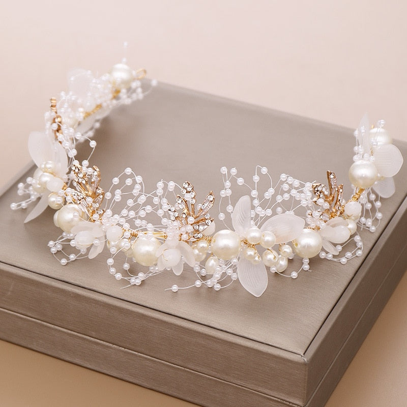 Emma Chiffon Flower Pearl Bridal Headband