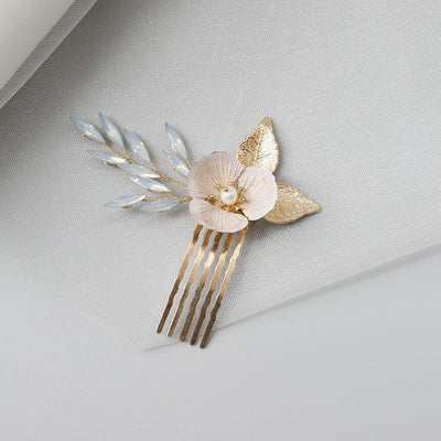 Nova Opal Gold Leaf Flower Wedding Hair Combs