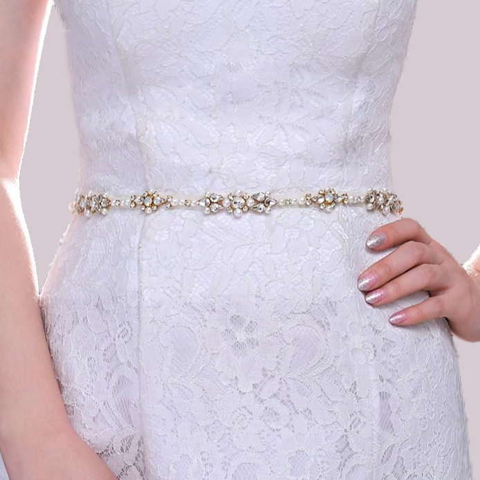 Daliah Delicate Gold & Pearl Beaded Wedding Belt