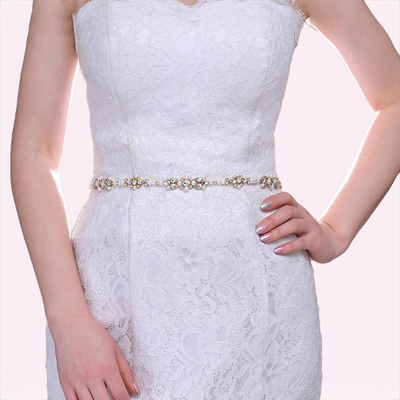 Daliah Delicate Gold & Pearl Beaded Wedding Belt