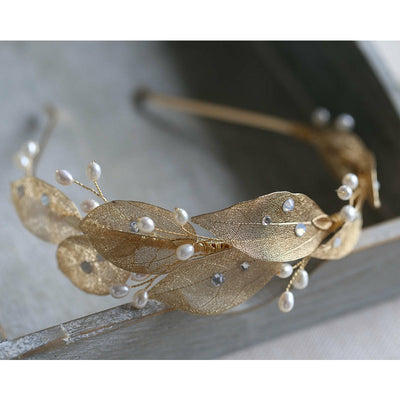 Phoebe Gold Freshwater Pearl Bridal Headband