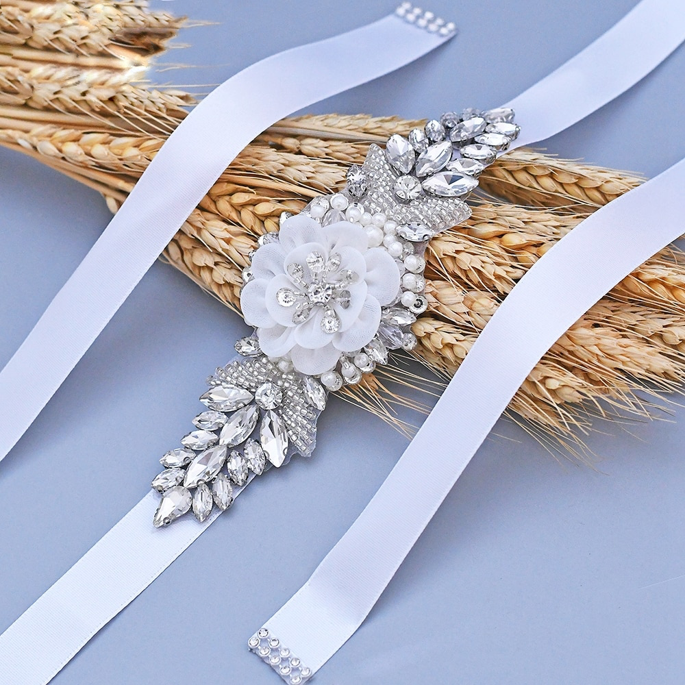 Savannah Simple Floral Crystal Beaded Bridal Belt