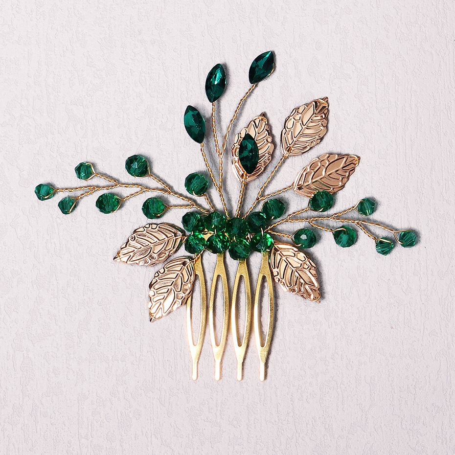 Kristin Emerald Gold Bridal Comb