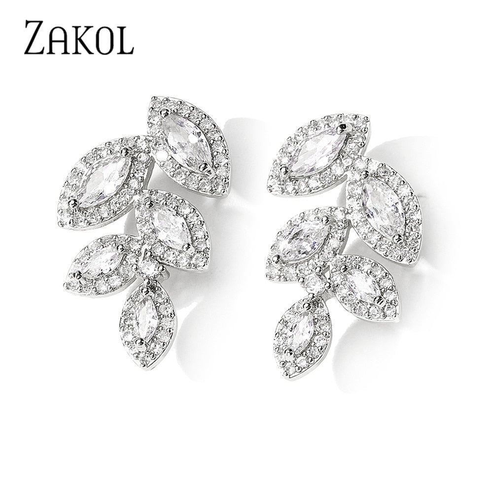 Abstract Crystal Leaf Stud Earrings