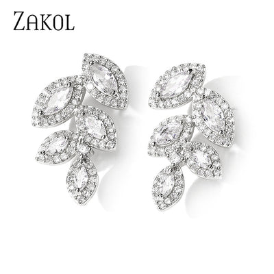 Abstract Crystal Leaf Stud Earrings