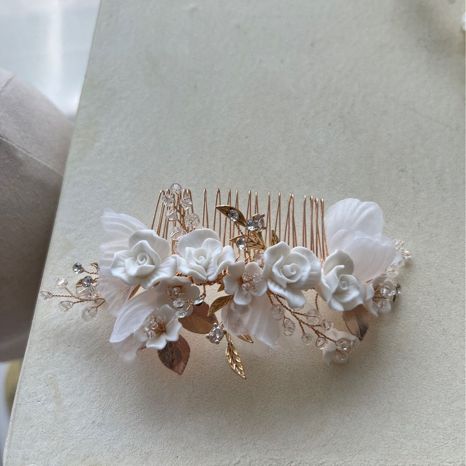 Ashleigh Porcelain Flower Wedding Hair Comb/Pin