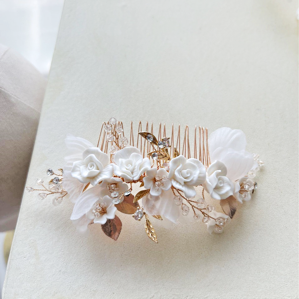 Ashleigh Porcelain Flower Wedding Hair Comb/Pin