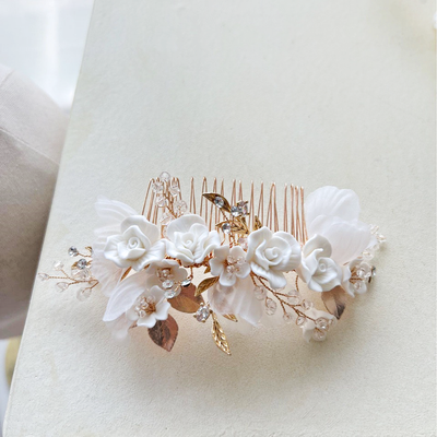 Ashleigh Porcelain Flower Wedding Hair Comb/Pin