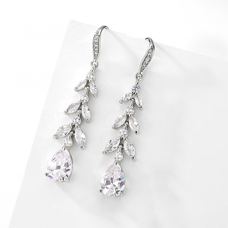 Long Silver Bridal Earrings