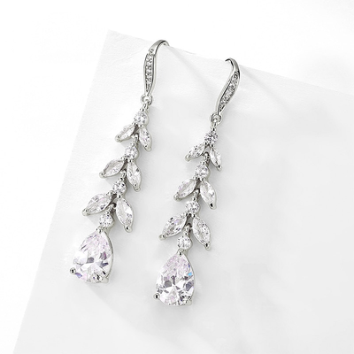 Long Silver Bridal Earrings