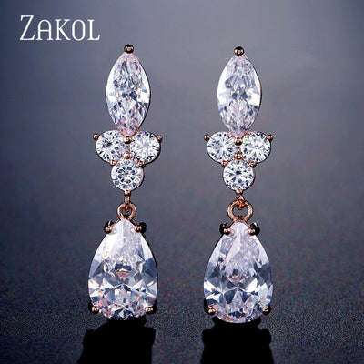 Water Drop Zirconia Crystal Dangle Earrings