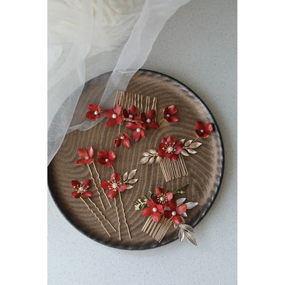 Ruby Red Flower Hair Comb/Hair Pins