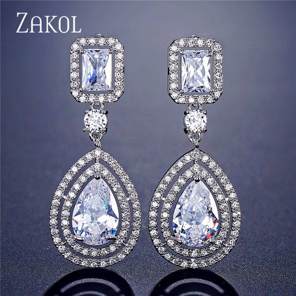 Luxury Silver Bride Teardrop Crystal Earrings