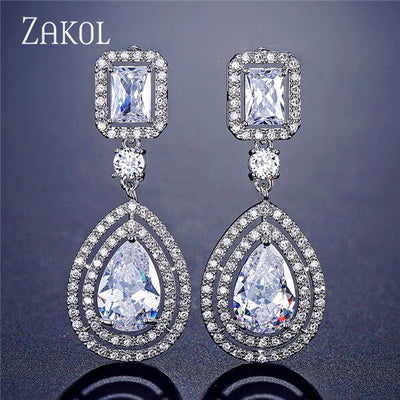 Luxury Silver Bride Teardrop Crystal Earrings