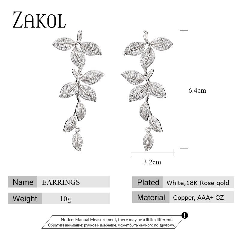 Long Micro CZ Floral Wedding Earrings