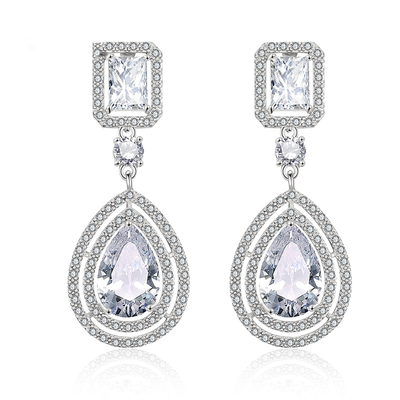 Luxury Silver Bride Teardrop Crystal Earrings