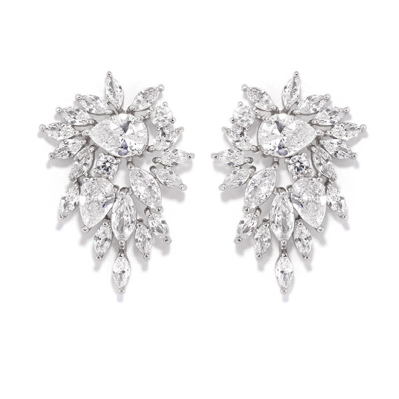 CZ Cluster Bridal Stud Earrings