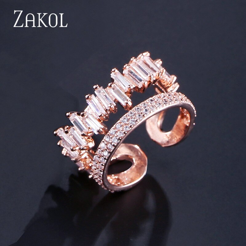 Double Stack Crystal Adjustable Open Ring