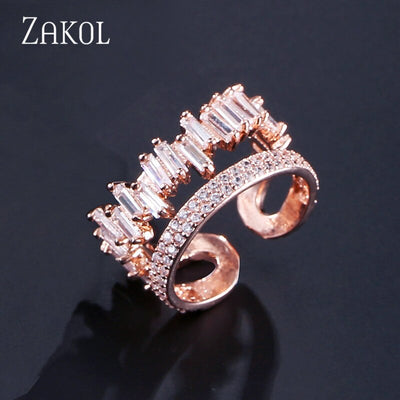 Double Stack Crystal Adjustable Open Ring