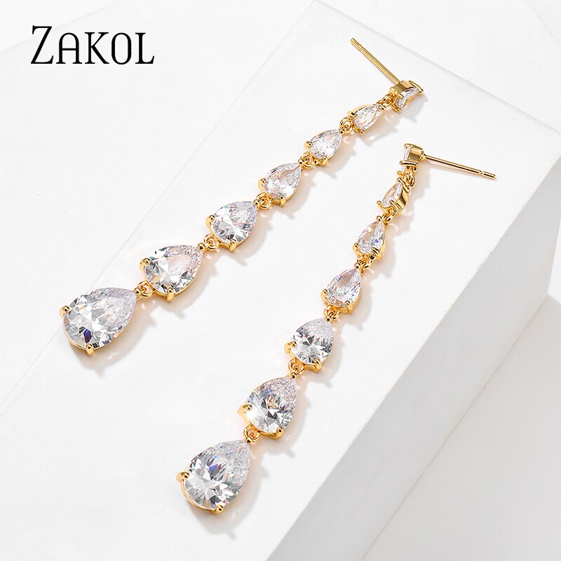 Long Crystal Dangle Earrings