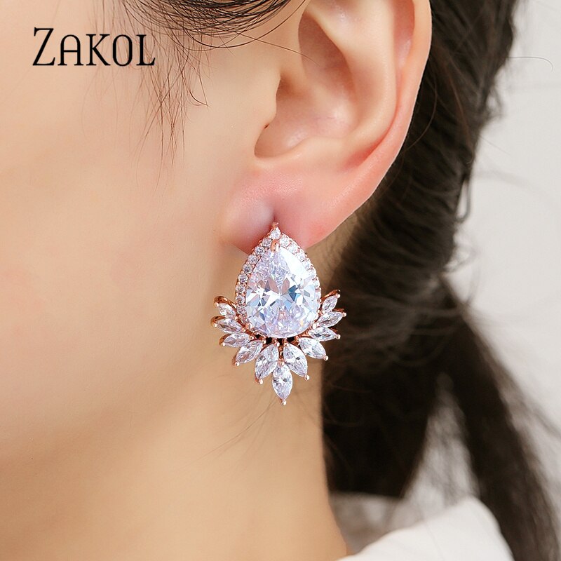 Teardrop CZ Stud Earrings