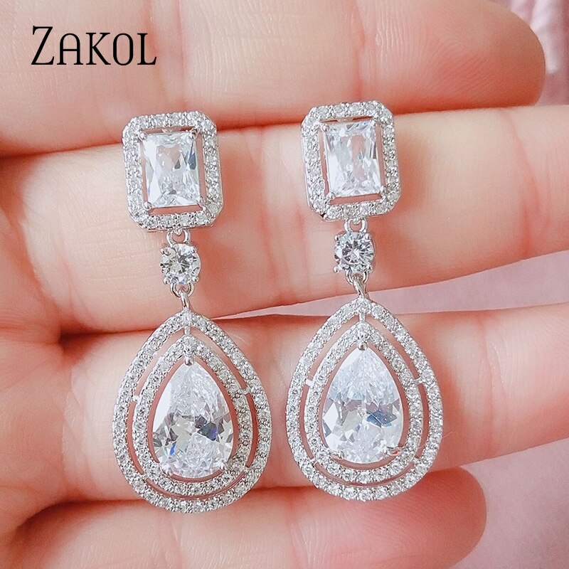 Luxury Silver Bride Teardrop Crystal Earrings