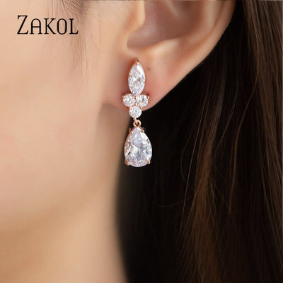 Water Drop Zirconia Crystal Dangle Earrings