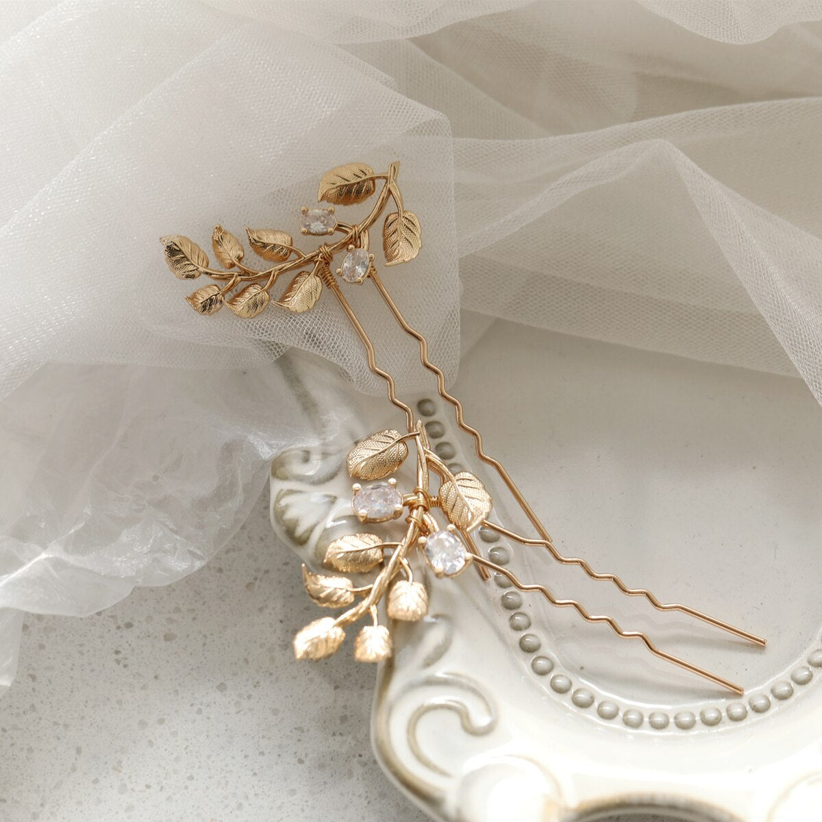 Meredith Vintage Gold Leaf Bridal Hair Pins (2 Piece)