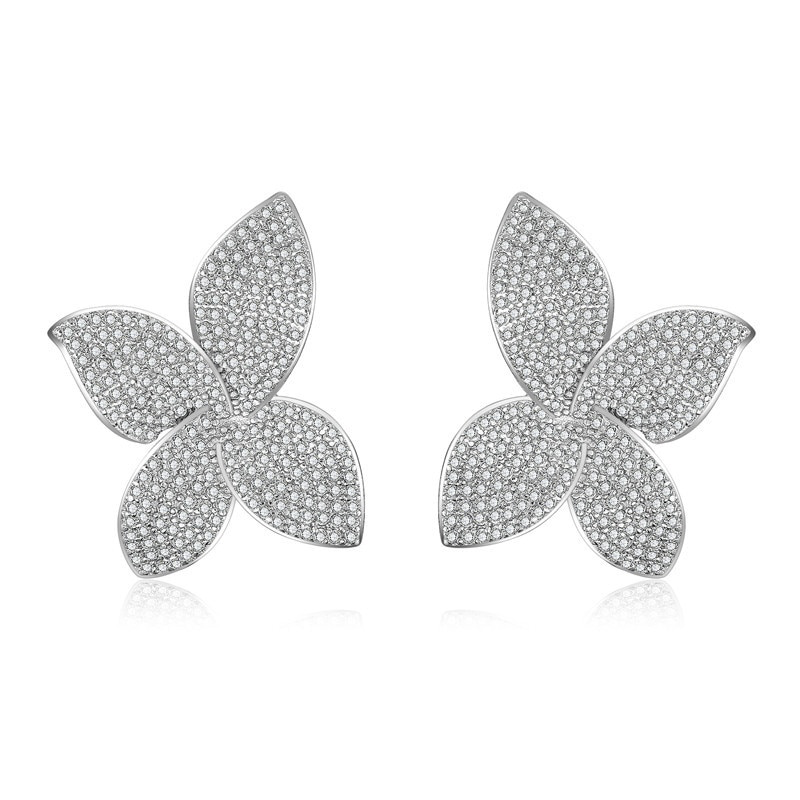 Flower Petal Rhinestone Stud Earrings