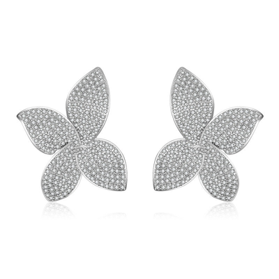 Flower Petal Rhinestone Stud Earrings