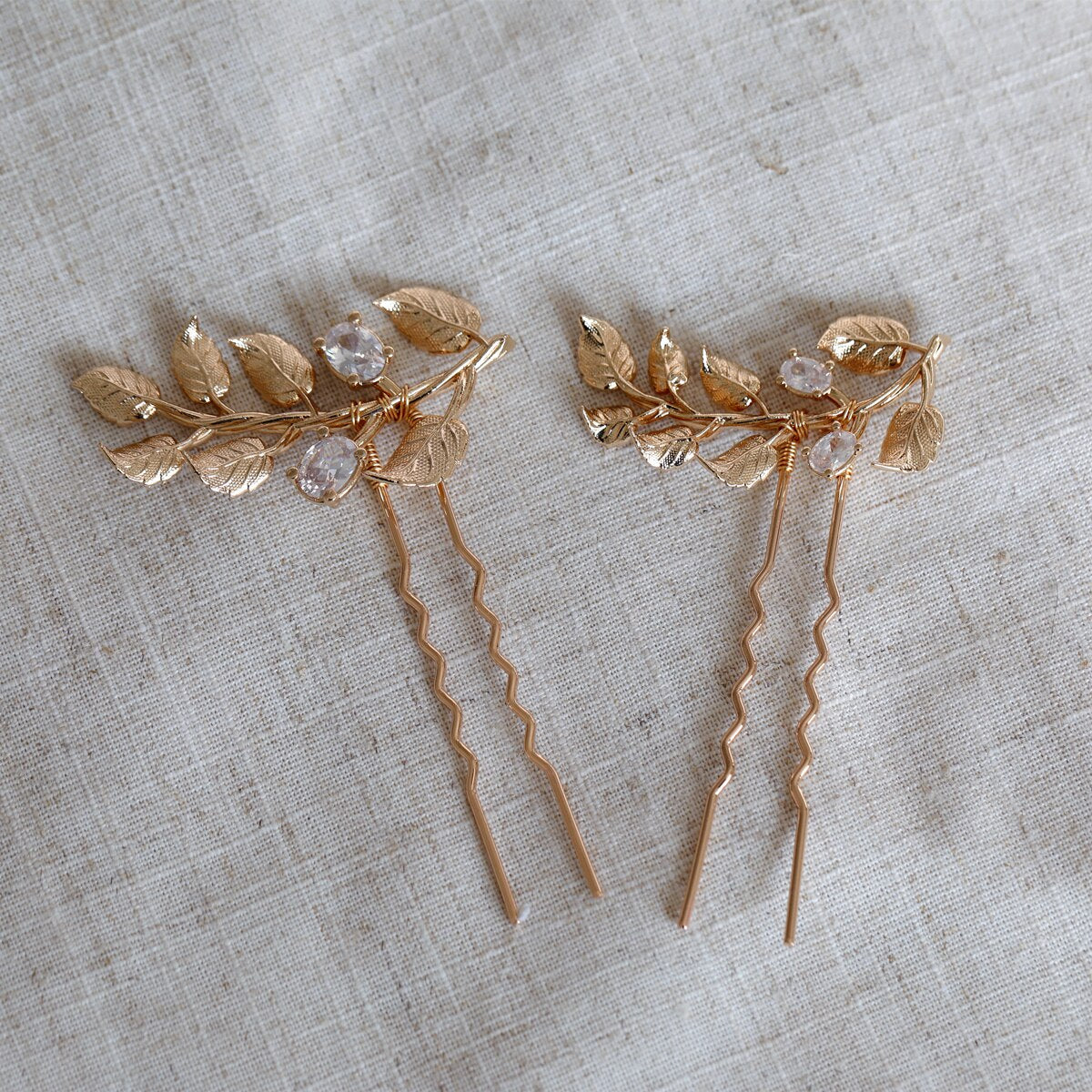 Meredith Vintage Gold Leaf Bridal Hair Pins (2 Piece)