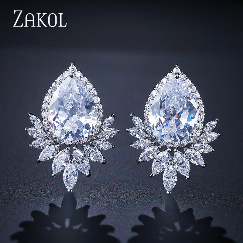 Teardrop CZ Stud Earrings