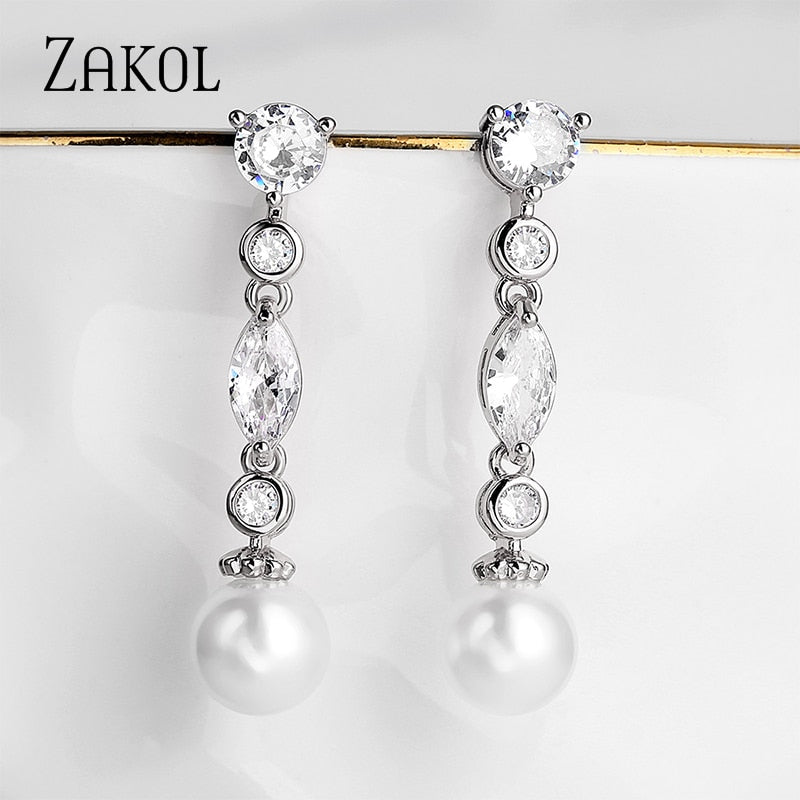 Crystal Pearl Dangle Earrings