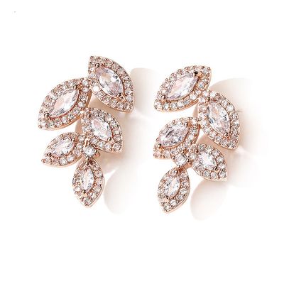 Abstract Crystal Leaf Stud Earrings