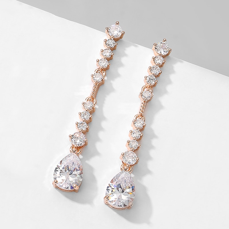 Extra Long Rose Gold Bridal Earrings