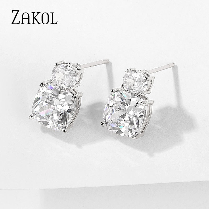 Simple Square Crystal Stud Earrings