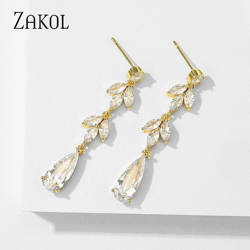 Clear CZ Crystal Dangle Earrings