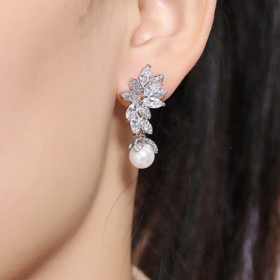 Classy Drop Pearl Wedding Earrings