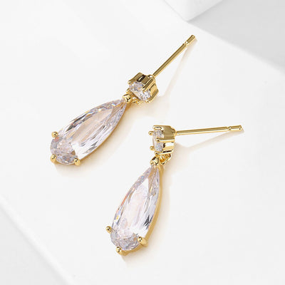 Elongated Water Drop Crystal Bridal Earrings