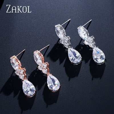 Water Drop Zirconia Crystal Dangle Earrings