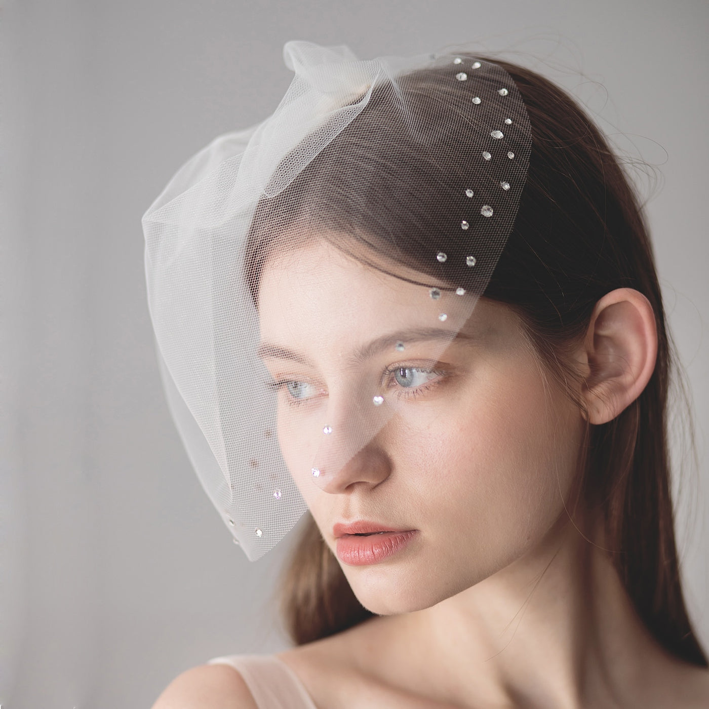 Grace Crystal Beaded Birdcage Blusher Veil