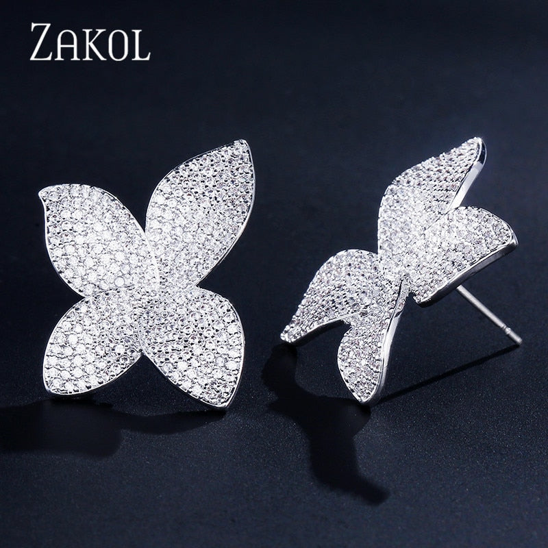 Flower Petal Rhinestone Stud Earrings