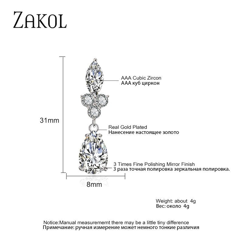 Water Drop Zirconia Crystal Dangle Earrings