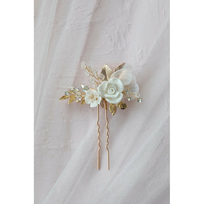 Ashleigh Porcelain Flower Wedding Hair Comb/Pin