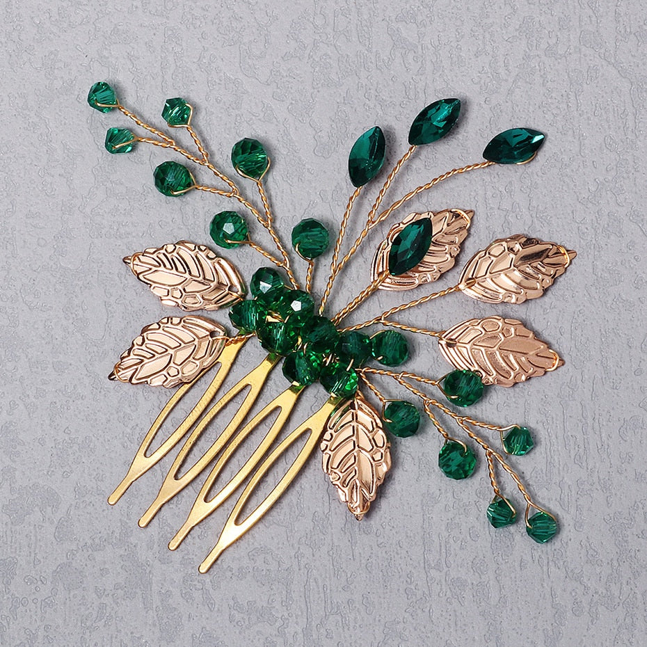 Kristin Emerald Gold Bridal Comb